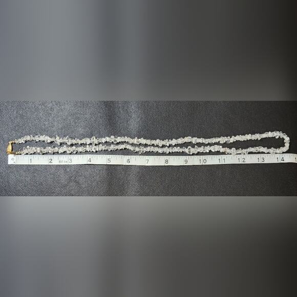 Quartz Chip Beaded Necklace | 28” Stone Jewelry | Vintage with Gold Tone Clasp - Picture 4 of 4
